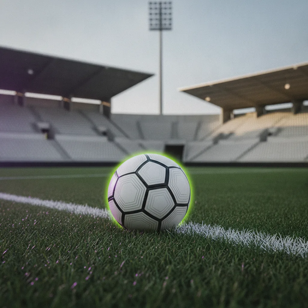 Boş stadyumun kenar çizgisinde duran futbol topu